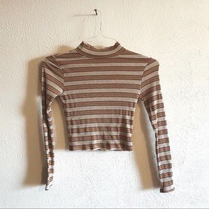 Michelle Striped Mock Neck Long Sleeve Crop Top